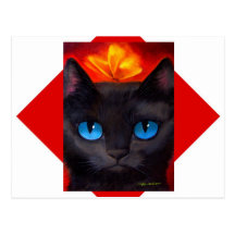 Black Tuxedo Cat Butterfly Painting - Multi Postcards