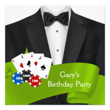 Black Tuxedo Mans Poker Birthday Party Custom Invitation