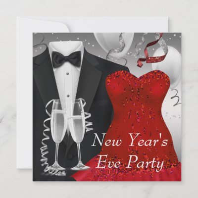  Party Dress on Black Tuxedo Red Dress New Years Eve Party Personalized Invite By