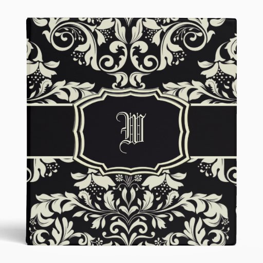 Black & Vanilla Cream Damask 3 Ring Binder