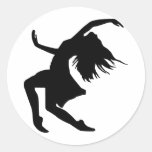 Black Vector Dancing Woman Female Girl Party Round Sticker