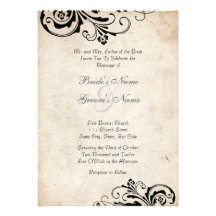 Black Vintage Floral Chic Wedding Invitation