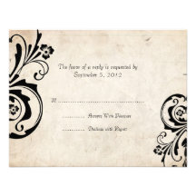 Black Vintage Floral Chic Wedding RSVP Personalized Invitation