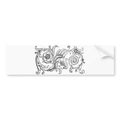 Black Vintage Floral Monogram S Decorative Bumper Sticker by MonogramGalleryGifts