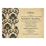 Black Vintage Floral Swirl Wedding Invitation