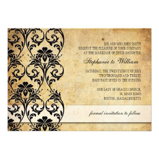 Black Vintage Floral Swirl Wedding Invitation