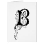 Black Vintage Monogram B Floral Swirls Card