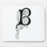 Black Vintage Monogram B Floral Swirls Mousepad