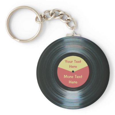 Black Vinyl Music Red and Yellow Record Keyring Key Chain by DigitalDreambuilder