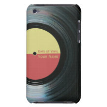 Black Vinyl Record Effect Red Yellow Label iPod Barely There iPod Cases