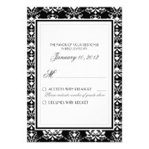 Black w/ White Damask Elegant Wedding RSVP Custom Personalized Invitations