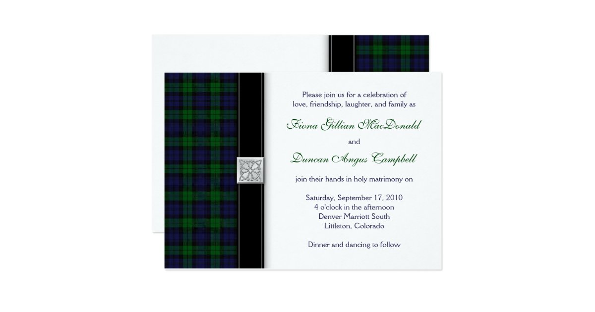 Black Watch Scottish Tartan Wedding Invitation Zazzle