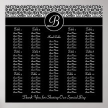 Black Wedding Reception Seating Chart - Square Print