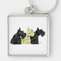 Black & Wheaten Scottish Terriers Keychain