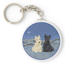 Black & Wheaten Scottish Terriers Winter Keychains