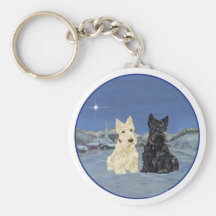 Black & Wheaten Scottish Terriers Winter Keychains