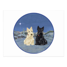 Black & Wheaten Scottish Terriers Winter Postcards