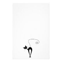 Black Whimsy Kitty 3 Personalized Stationery