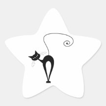 Black Whimsy Kitty 3 Star Stickers