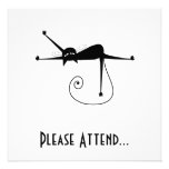 Black Whimsy Kitty 7 Custom Invitations