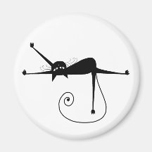 Black Whimsy Kitty 7 Fridge Magnets
