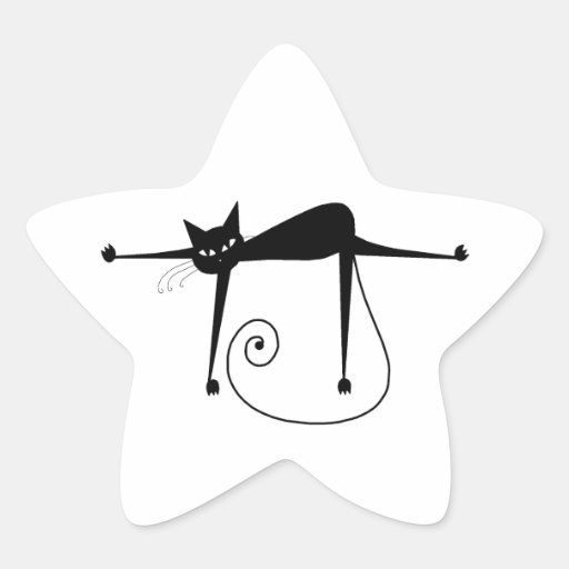 Black Whimsy Kitty 8 Star Stickers