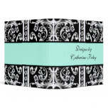 Black, White, and Aquamarine Damask Binder
