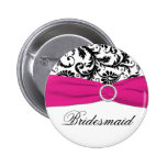 Black, White, and Fuchsia Damask Bridesmaid Pin