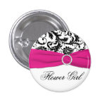 Black, White, and Fuchsia Damask Flower Girl Pin