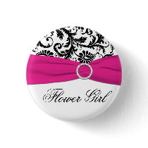 Black, White, and Fuchsia Damask Flower Girl Pin