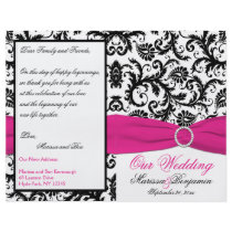 Black, White, and Fuchsia Damask Wedding Program