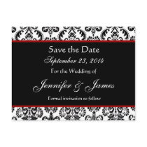 Black White and Red Damask Save Date Postcard