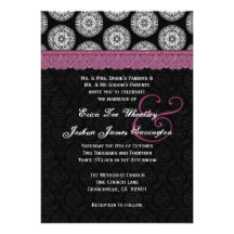 Black White Antique Mauve Lace Wedding 21 Invitation
