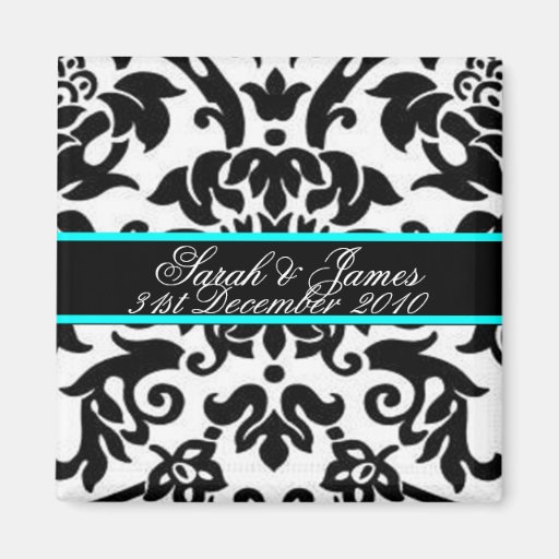 black white & aqua Damask wedding set Magnet