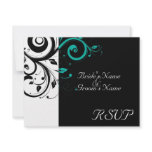 Black +White Aqua Swirl Wedding Matching RSVP Personalized Announcement