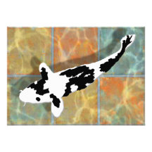 Black & White Bekko Koi in Tiled Pond Invitations