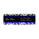 BLACK WHITE BLUE  ART NOUVEAU DAMASK RETURN ADDRESS LABELS