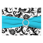 Black, White, Blue Damask Reply Card Custom Invites