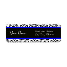 BLACK WHITE BLUE  DAMASK RETURN ADDRESS LABELS