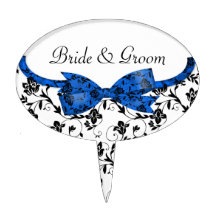 Black White & Blue Wedding Satin Floral Cake Toppers