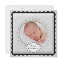Black White Boys Photo Christening Announcements