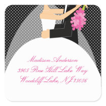 Black & White Bride & Groom Address Square Sticker