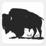 Black & White Buffalo Silhouette Square Stickers