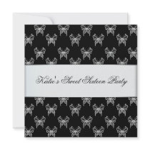 Black White Butterfly Classy Sweet Sixteen Party Invitation