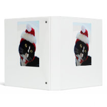 Black & White Cat Santa Hat looking left no frame Vinyl Binders