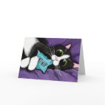 Black & White Cat with Catnip Pillow - Cat Art Greeting Card