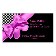 Black & White Chequerboard Pink Bow Set Business Card Templates