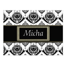 Black & White Classy Baroque Golden Monogram Postcards