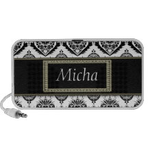 Black & White Classy Baroque Golden Monogram Notebook Speakers
