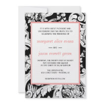 Black/White/Coral Wedding Invitation